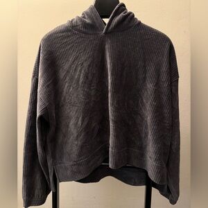 Aerie women’s Gray Ribbed Velour Groove On Cropped Lounge Hoodie Sz large